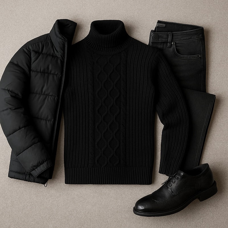 پلیوربافت مردانه مشکی یقه اسکی مدل Hakan