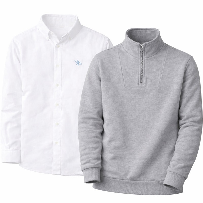 پکیج دورس مردانه نیم زیپ مدل Behbod-طوسی  پیراهن مردانه سفید VQویژه